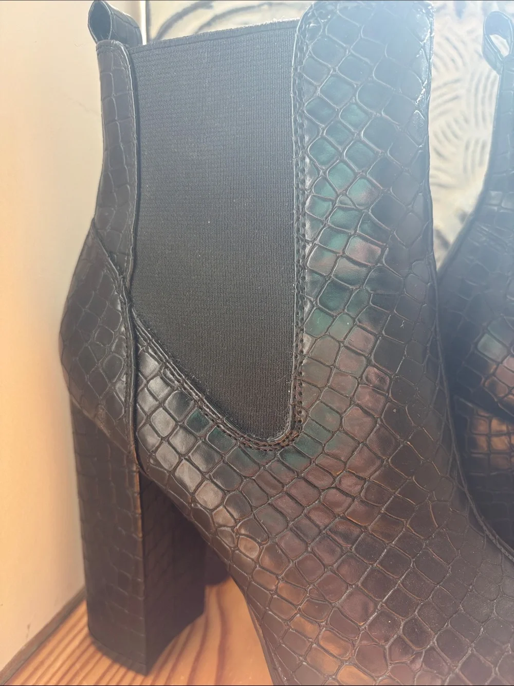 Black Reptile/Snake Embossed Platform Chelsea Ankle Boots